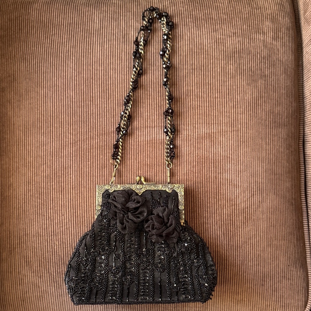Elegant Black Beaded Evening Bag